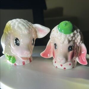 Vintage 50’s Anthropomorphic Whimsical Lambs Heads Salt & Pepper Shakers